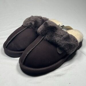 Fireside Dearfoams Shearling Slippers Womens 6 Coffee Suede Indoor Outdoor